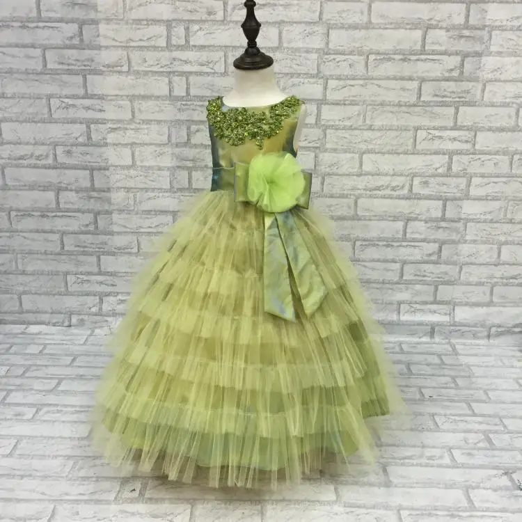 2021 New Flower Girls Dress Kids Sleeveless Tulle Layered Ball Gown with Big Bow Children Bridesmaid Party Vestido | Детская одежда и