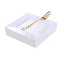white square plastic plates with fork 7inch disposable cake plates premium hard square small appetizer plates for weddingparty