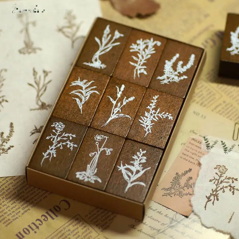 9 шт./компл. винтажное зеленое речное украшение из травы штамп деревянные