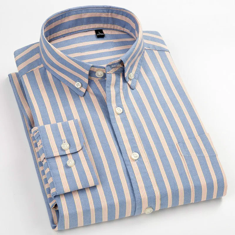 

Cotton Oxford Striped Plaid Longsleeve Shirt for Men Dress Shirts High Quality Pure Color Business Button Up Shirt 8XL 7XL