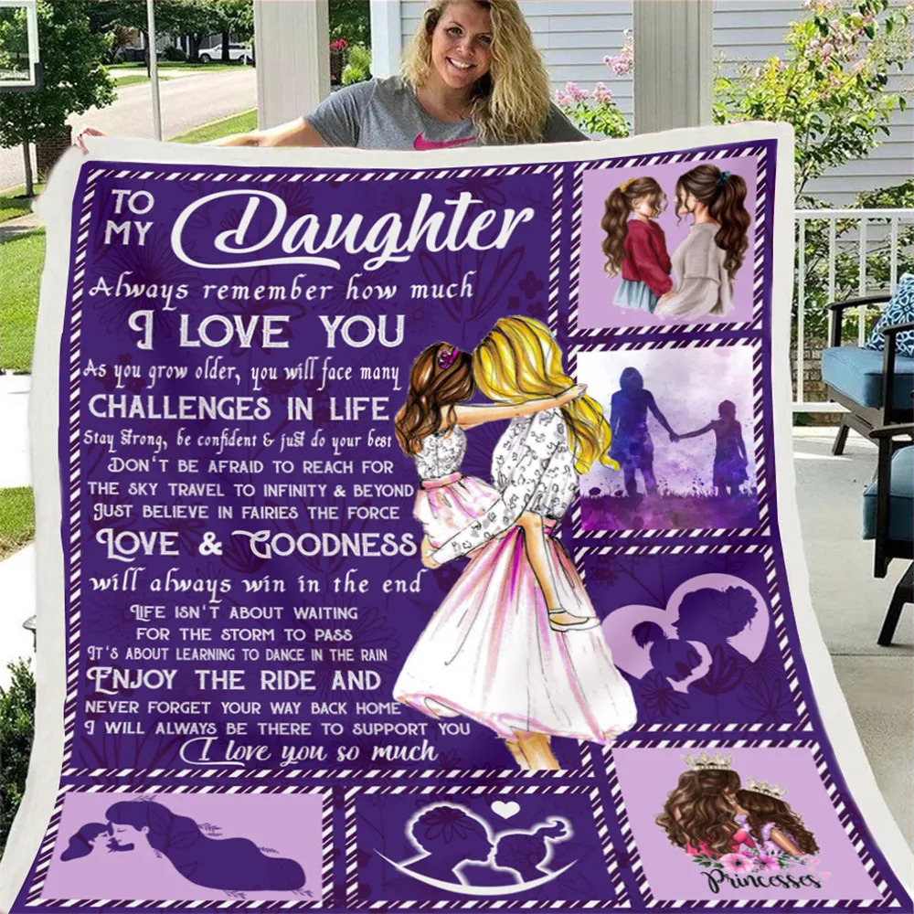 

To My Daughter Message Letter Quilt Blanket Spanish Languages Print Flannel Blanket Home Textiles Bed Sofa Love Blanket
