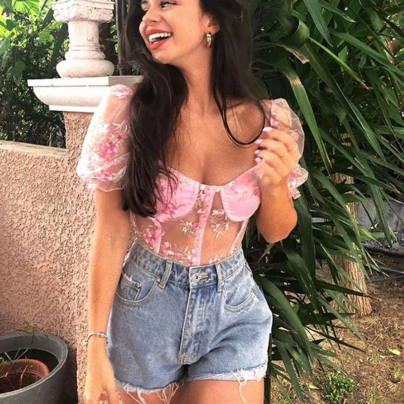 MONMOIRA сетчатый летний укороченный топ с цветочной вышивкой женская сексуальная