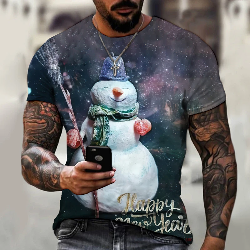 Новая зимняя мужская футболка брендовый дизайн Санта-Клаус Рождественская елка