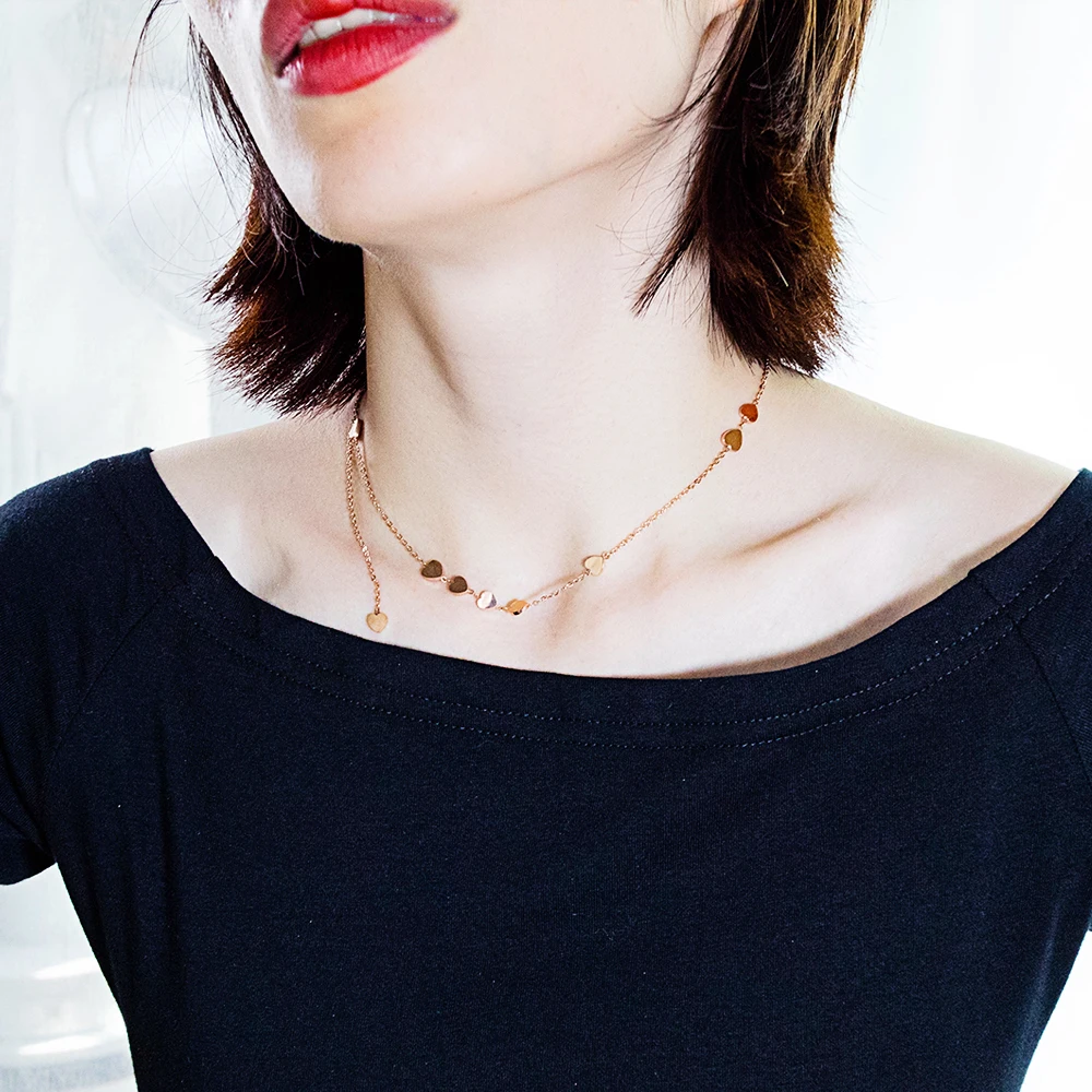 Женское Ожерелье с сердечком и цепочкой в форме ключицы розовое золото