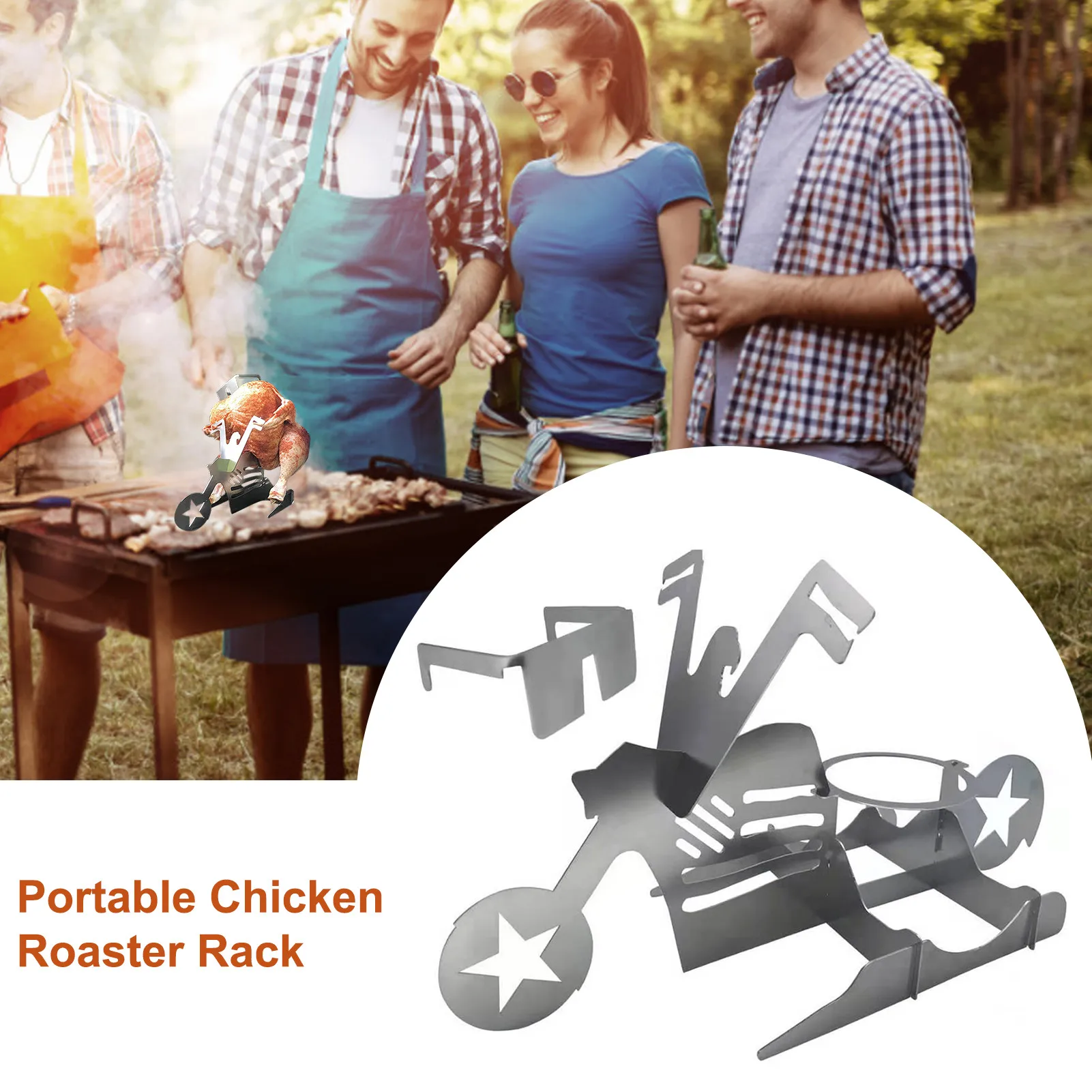 

Barbecue Grilling Portable Chicken Roaster Rack BBQ Stainless Steel Motorbike Stand Barbecue Tools Portable Barbecue Outdoor