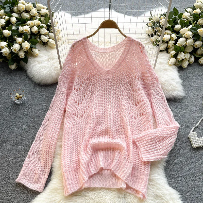 

ZQLZ Women Sweater Autumn Knitted Korean Style Long Sleeve Sexy Pullovers Casual Loose Knit Tops Fashion Pulover Streetwear