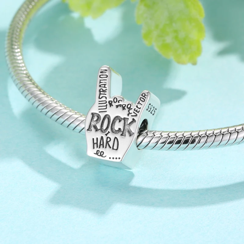 

Silver Rock Style Spirit with 925 Silve Relectric Guitar Rock Gesture Shark Charm Pendant for Original Bracelet Bangle Women