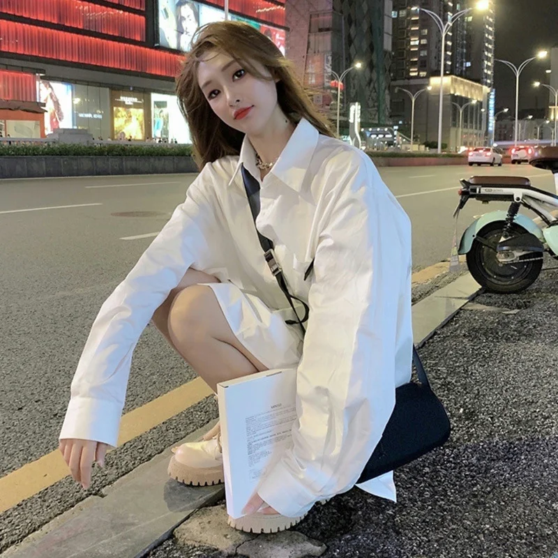 Белая рубашка с длинным рукавом женская дизайнерская 2021 Новый шикарный топ |