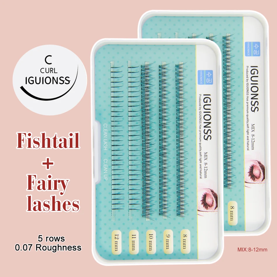 

IGUIONSS 5 rows 183 pcs makeup eyelashes Individual Lashes Cluster Lashes Fairy lashes Fishtail Design 8-12mm Mixed Pack C Curl