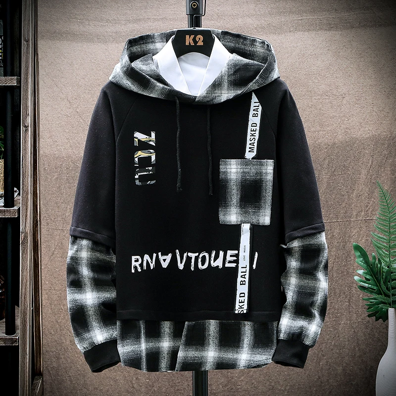 Мужская Осенняя Повседневная хлопковая клетчатая Толстовка в стиле хип-хоп
