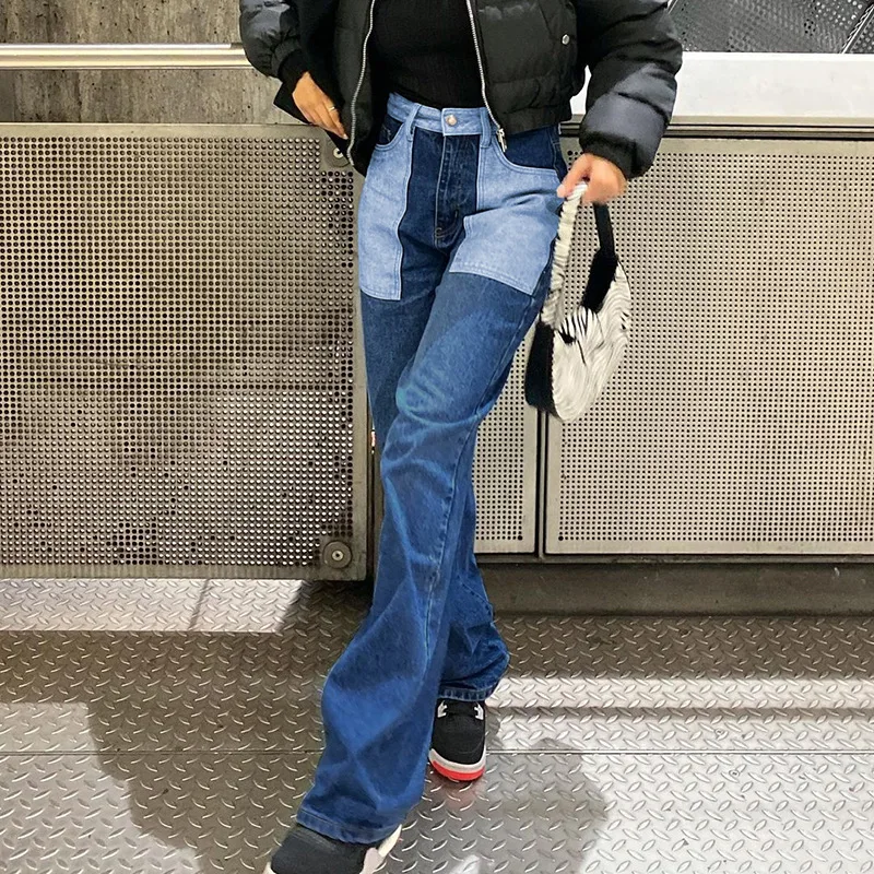 

Уличная одежда с высокой талией, джинсовые брюки в стиле хип-хоп, уютные прямые длинные брюки, женская одежда в стиле Харадзюку