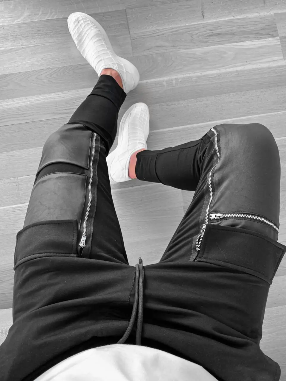 

Black Tracksuit Street Style Track Patch Zippered Jogger