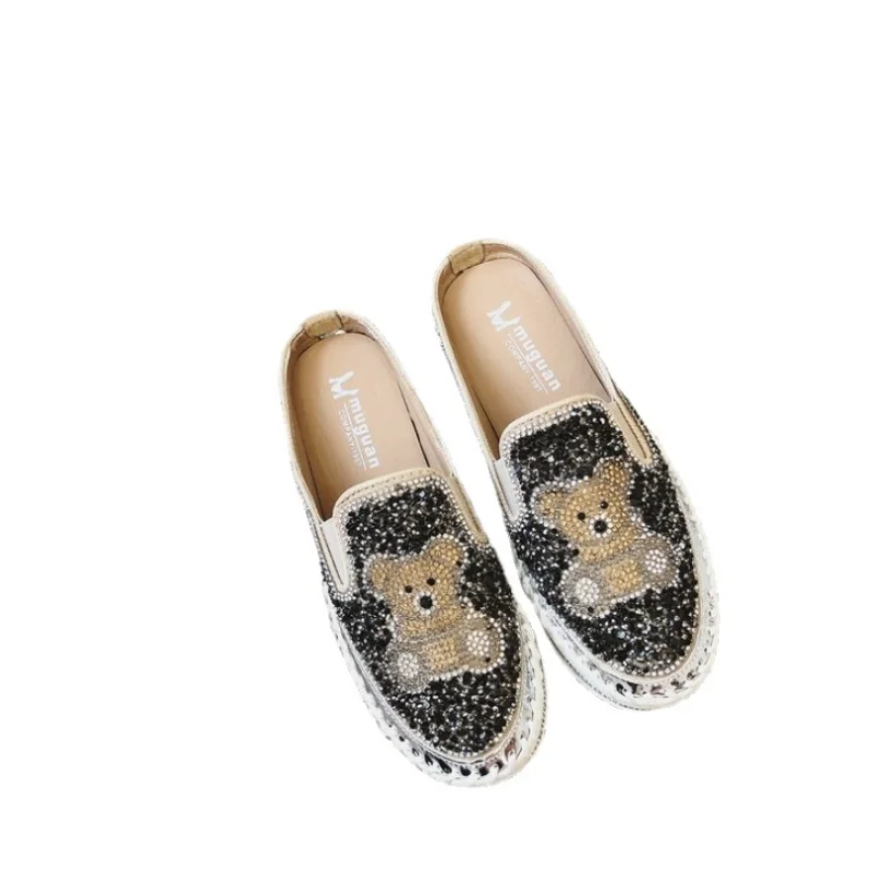 

New Summer Women Sweet Flip Flops Flat Heels Super Cute Casual Shoes Woman Mature Female Sneakers Style Bling Bear Slippers 2021