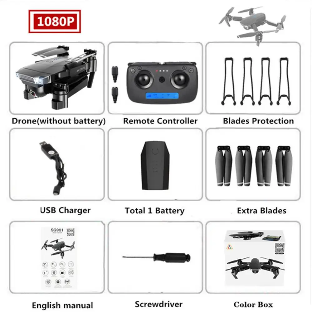 1080P 1B ZLL SG901 камера Дрон 4K HD Двойная камера дроны Квадрокоптер FPV Профессиональные с GPS долгий срок службы батареи - Цвет: 1080P 1B