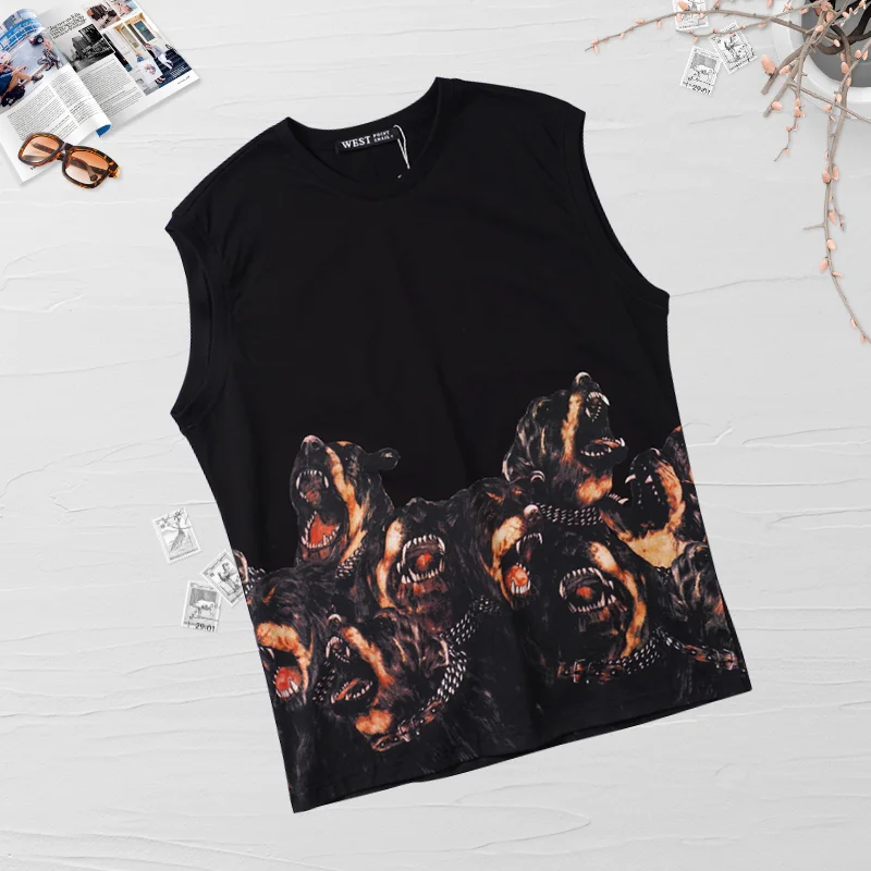 

Men Women Vest Tops Dog Head Graphics Print Tank Four Seasons Sleeveless Bottoming Shirt Hip Hop Trend Gothic Casual O-Neck Vest