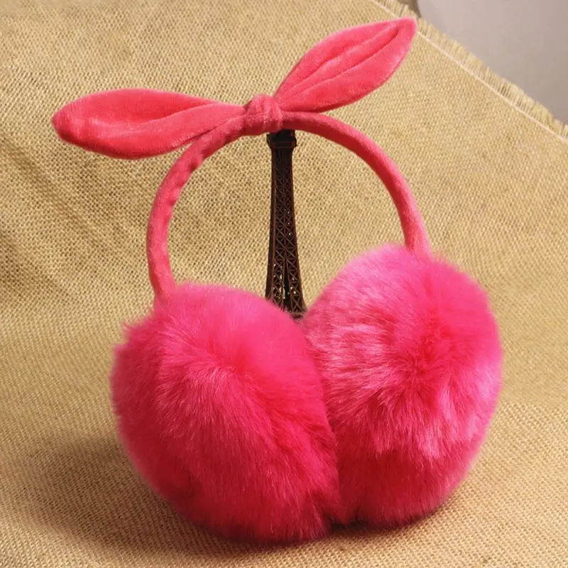 

Women Winter Bow Cute Rabbit Earmuff Imitation Rabbit Women Earmuffs Ear Warmers Large Plush Cartoon Ear
