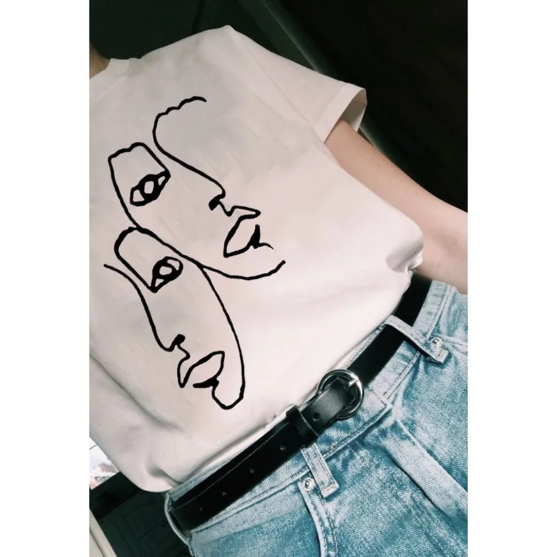 

Twin Art Line Drawing Women Aesthetic White T-Shirt Tumblr Grunge Hipsters Tee Summer Short Sleeve Vintage Tops Colthes