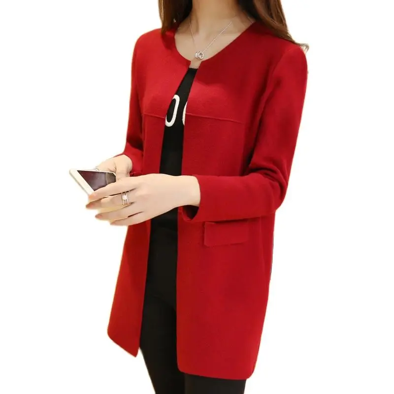 jacket spring and autumn dress new Korean version of mid-long loose student knitted cardigan women's fashion in 2021 |