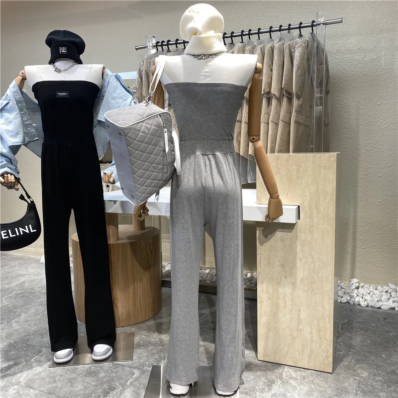

Brand Original Design 2021 New High-waisted Jumpsuit Super Hot Fashion Label Top Drape Loose Wide-leg Pants Jumpsuit