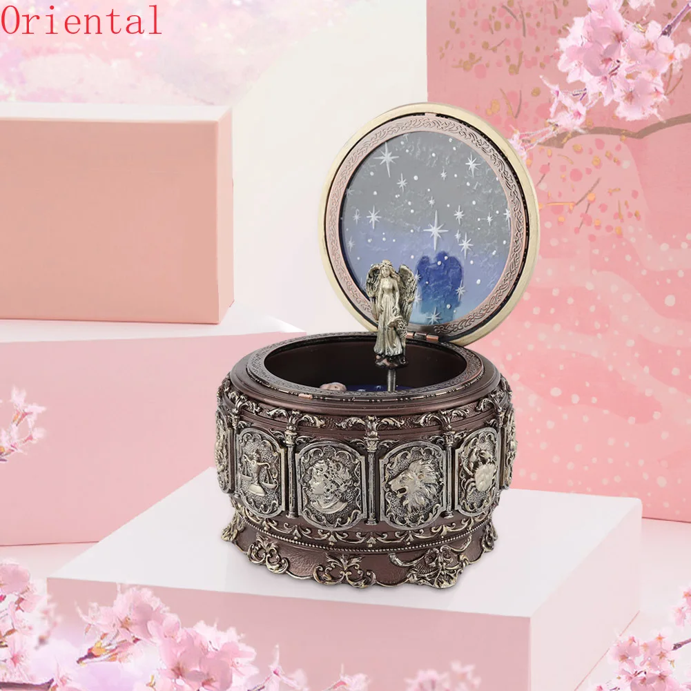 

12 Constellations Music, Box Bronze Zodiac Rotating Girl Baby Music Box with LED Light Christmas Birthday Gift Castle In the Sky