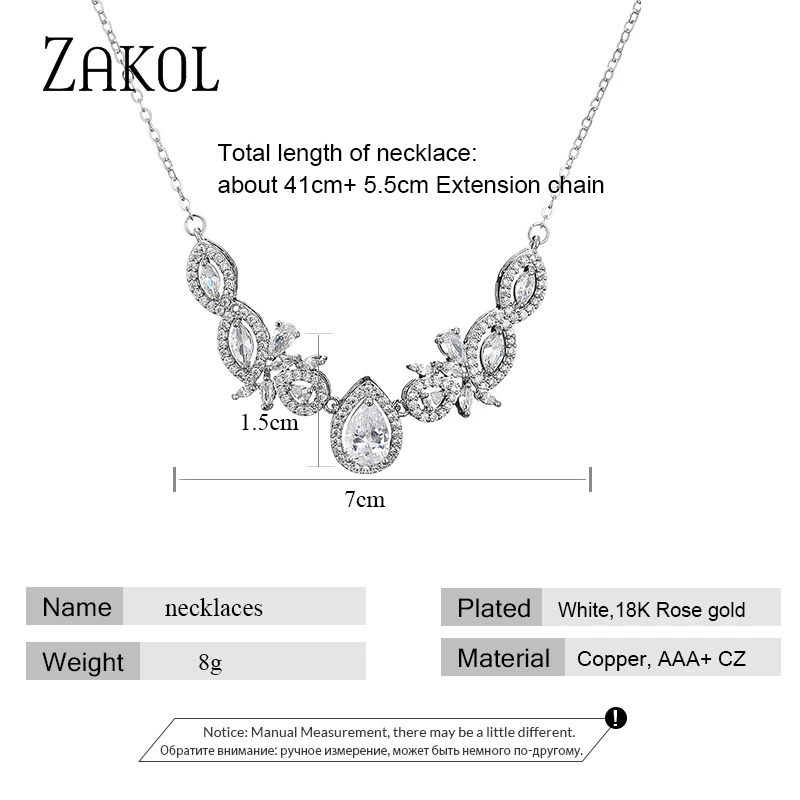 ZAKOL роскошные изысканные капли воды кубический циркон лист цепи колье для женщин
