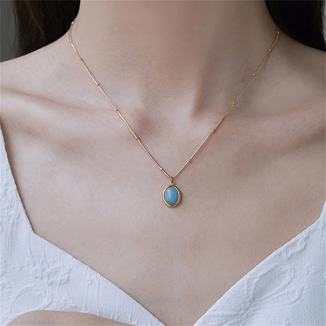 

Crystal necklace Stainless Steel necklace jewelry women Accessories Oval Charm Choker Pendant Chain Delicate Lovely necklace