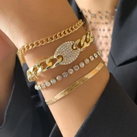 statement full crystals punk curb cuban chain bracelets set thick gold charm bracelets bangles for women bridal trendy jewelry