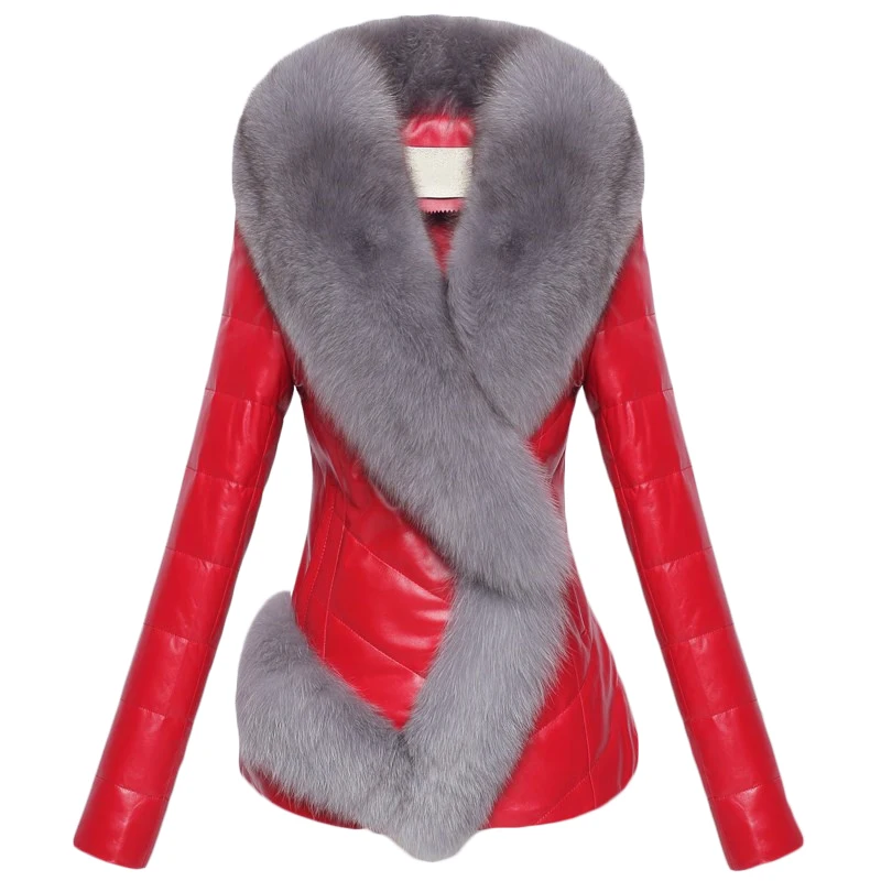 Women Imitation Faux fox fur collar PU Leather Jacket Winter Short Jackets Plus size Womens Fur stitching F1083 | Женская одежда