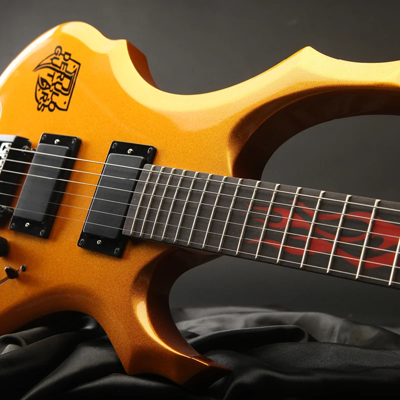 Деруло - Электрогитара высокого качества, пламенная форма, OEM-модель, матово-черного цвета, желтая, красная, синяя, заводская цена.