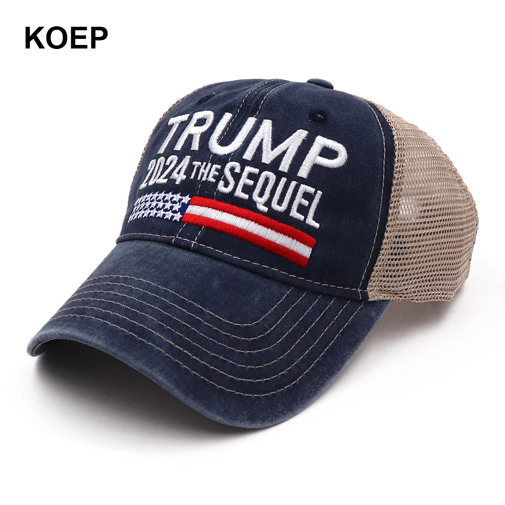 Новинка 2024 кепка KOEP с принтом Дональда Трампа бейсболка промытой сеткой s I VOTE FOR
