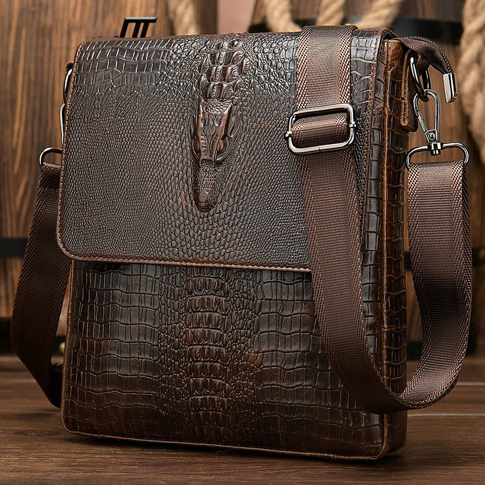 

2020 Crocodile Pattern Genuine Leather Messenger Bags Men Crossbody Shoulder bag Business Handbag Leather Purse male bolsa