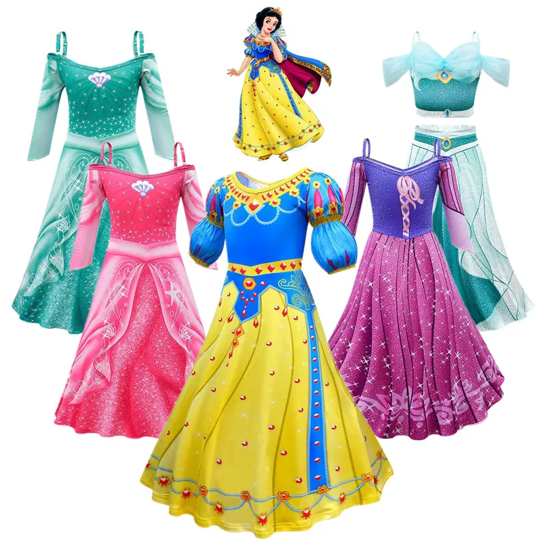 Платье Принцессы Диснея с длинным рукавом Белоснежка Косплей комплект платье