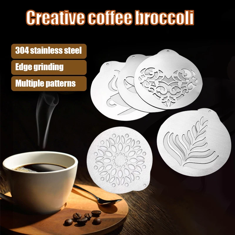 

Creative Coffee Decorating Molds Diy Dessert Cake Mould Portable Stainless Steel Printed Plate Reusable Kitchen Tools Pochoir