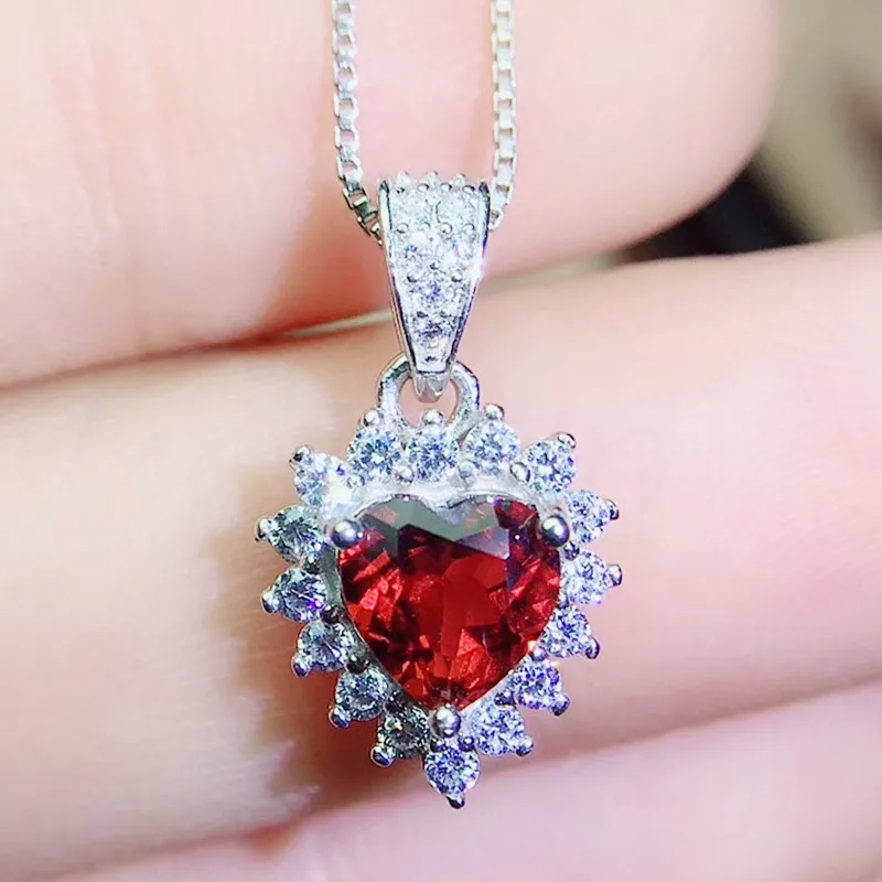 Цепочка с подвеской в виде сердца из натурального граната 925 карата|garnet pendant|garnet