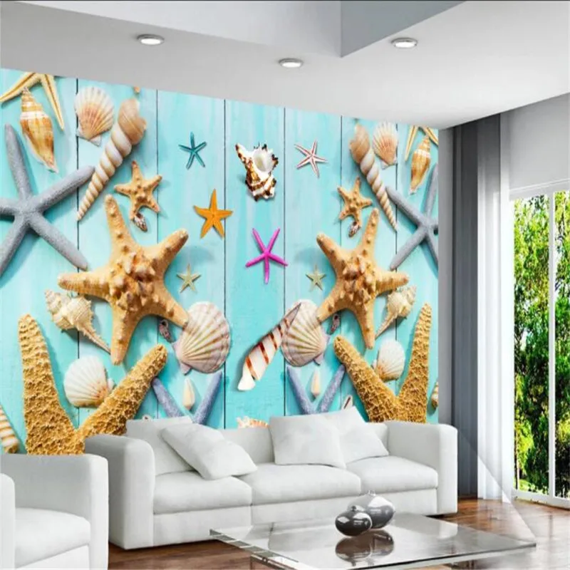 Синяя деревянная доска средиземноморская Морская раковина океан Стиль фон