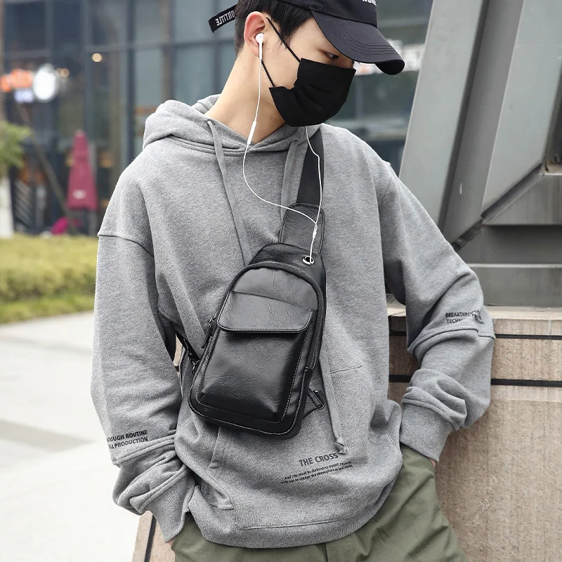 

Men's Leather Chest Bag Waterproof Soft Leather Multifonction Shoulder Crossbody Bag Male Travel Messenger Pack Sport Daypack
