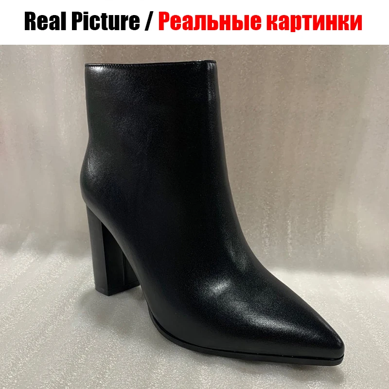 BONJOMARISA; Новинка; черные женские ботильоны из натуральной кожи с острым носком для зрелых женщин; коллекция года; женская обувь на высоком каблуке из органической кожи; Размеры 33-42