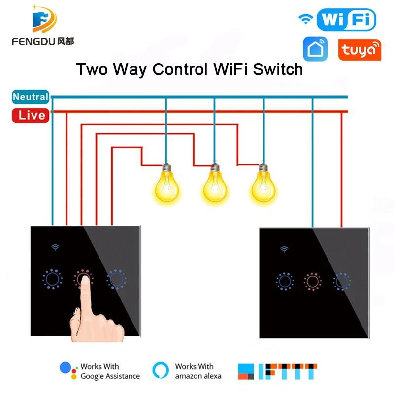 2Way светильник переключатель интеллигентая (ый) Беспроводной Wi Fi сенсорный