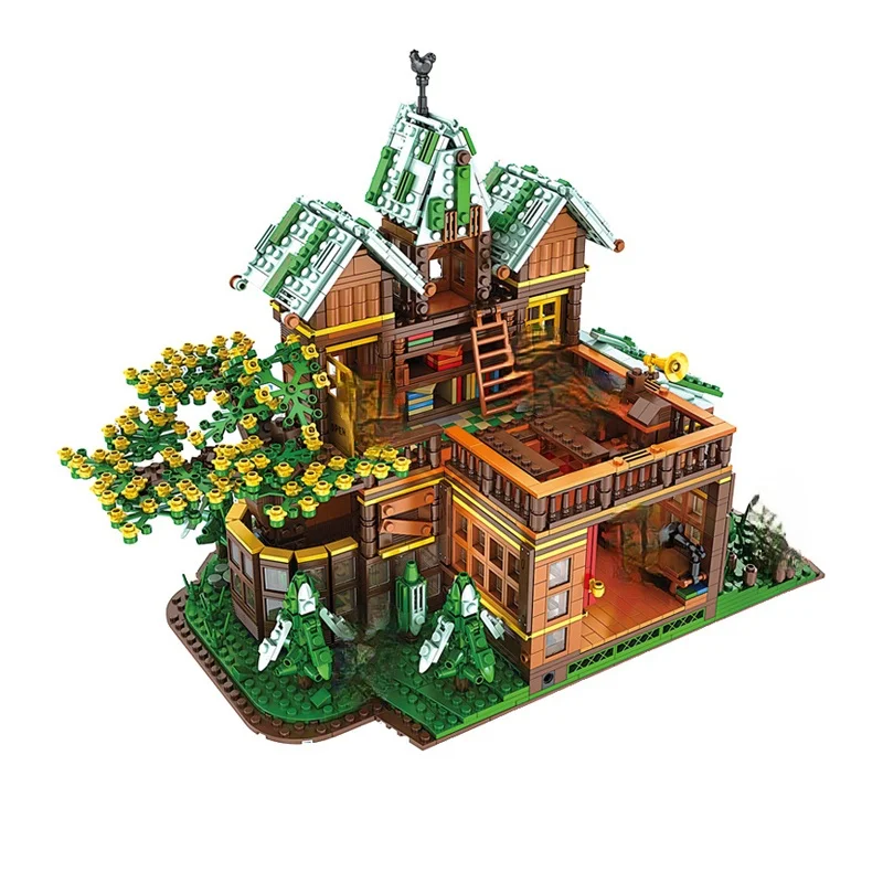 

86002 City Series The Old Time Room Clock Shuttle House Forest Villa Cabin Building Blocks Winter Christmas Gifts Toys for Kids