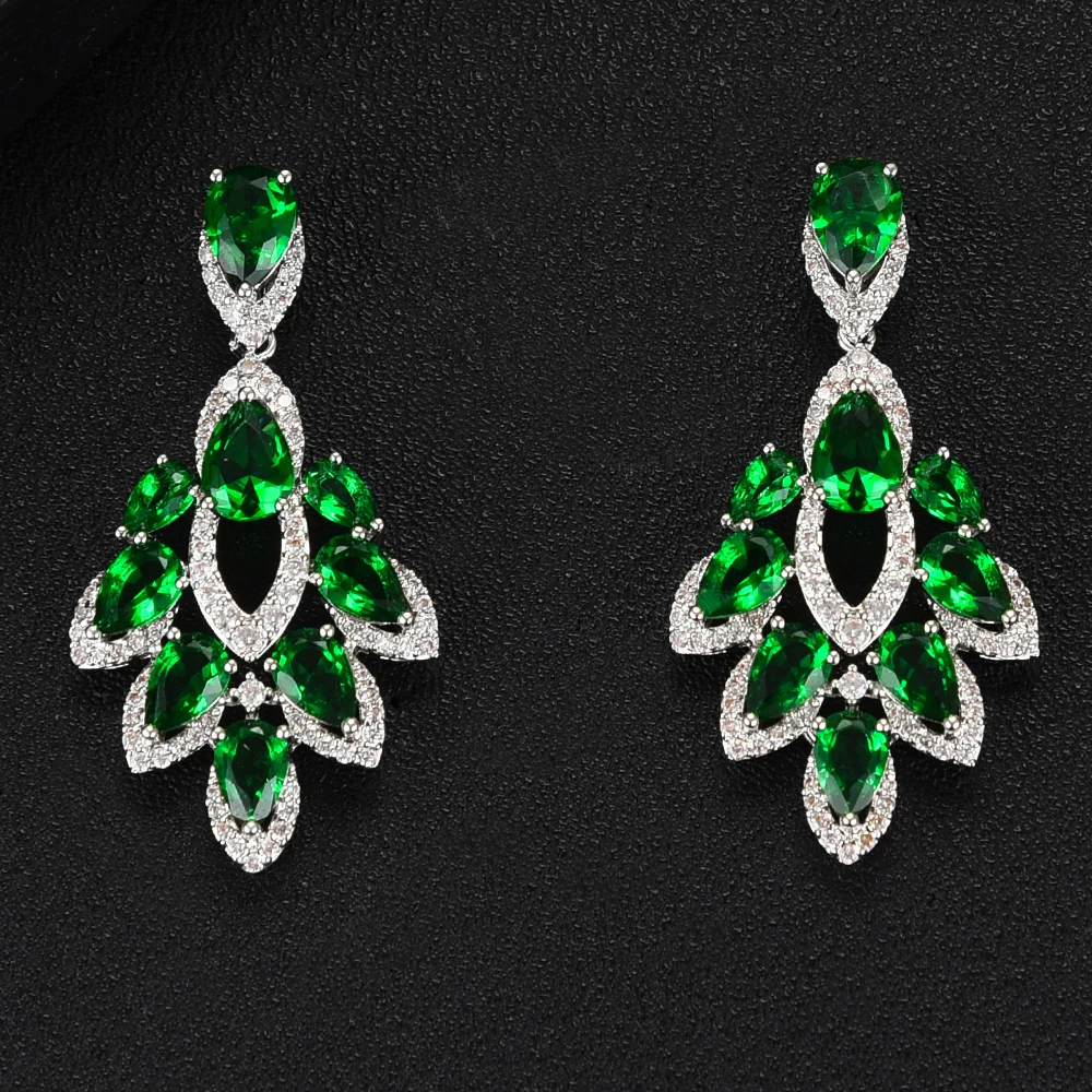 missvikki Famous Brand Luxury Shinning Green Leaf Women Wedding Naija Bridal Cubic Zirconia Necklace Dubai Dress Jewelry Set | Украшения и