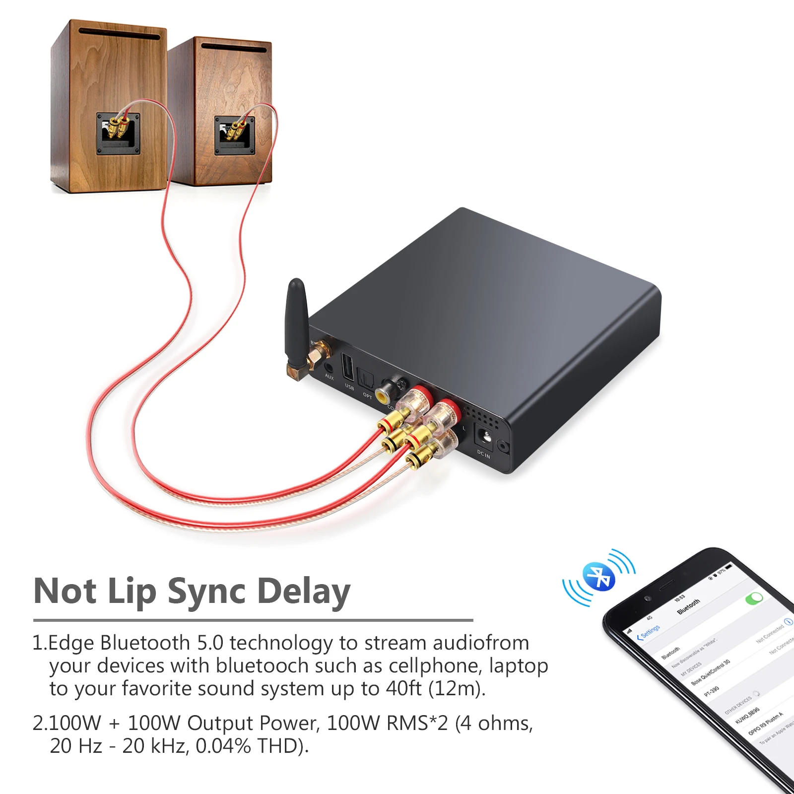 LiNKFOR 192kHz Bluetooth-compatible Audio Amplifier 100W+100W Remote Control Support Optical Coaxial USB to Analog DAC Converter |