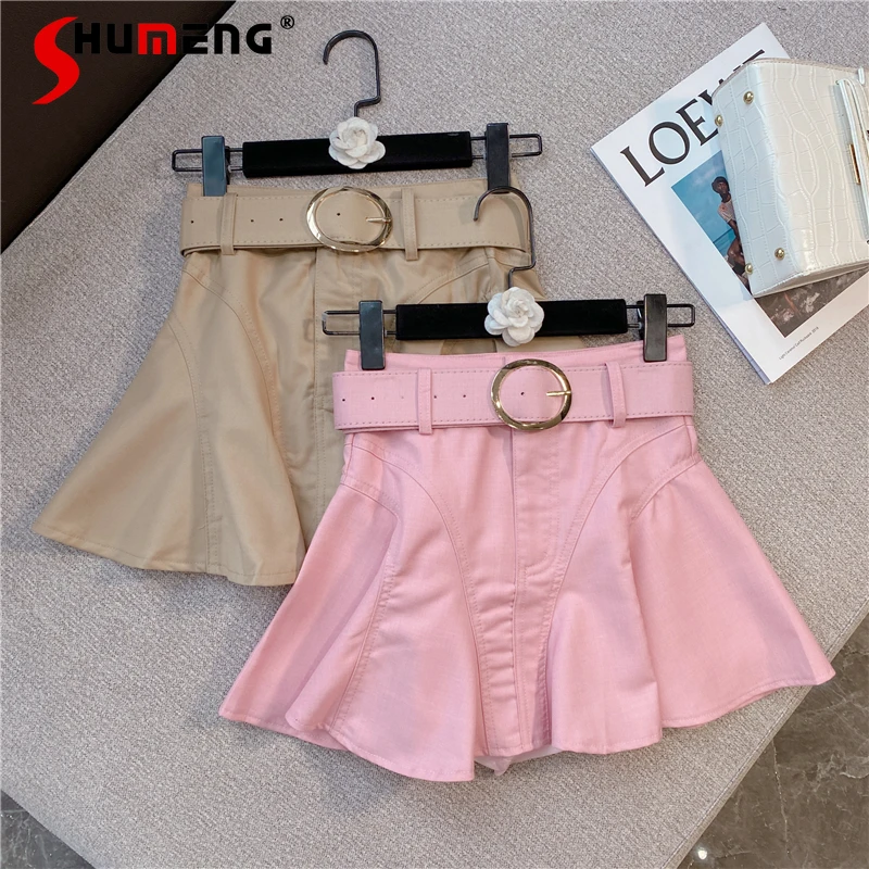

2021 Summer New Fashion Solid Color High Waist Short Skirt High for Female Waist Pleated Slim Fit a-Line Skirt Women's