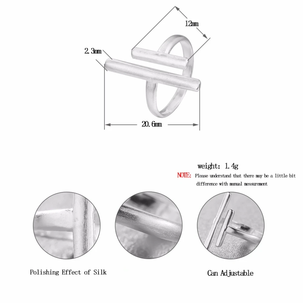 Женское прямоугольное кольцо Kinitial простое геометрическое ювелирное изделие
