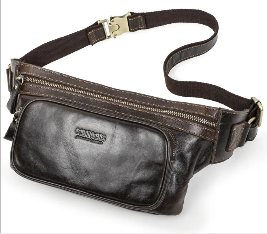 First layer cowhide men's waist bag sports outdoor men's casual chest bag
