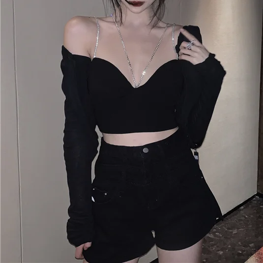 

Women's Summer Tight Strap Sexy Backless Sleeveless Black Vest Slim Section Short Tops Lady Girl Party Clubwear Solid Camisole