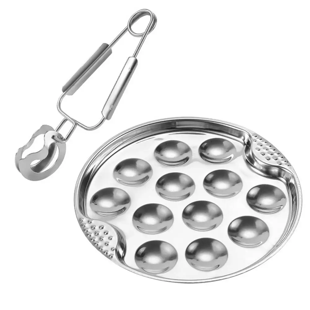 

Escargot barbecue Plate with Tongs Stainless Steel 12 lattice Snail Escargot conch grilled Plate seafood tool BBQ Escargot tray