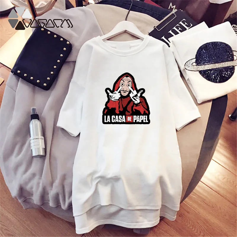 

Money Heist Harajuku Tshirt Dress Women La Casa De Papel Hip Hop Mini White Dresses House Of Paper Short Sleeve Plus Size Dress