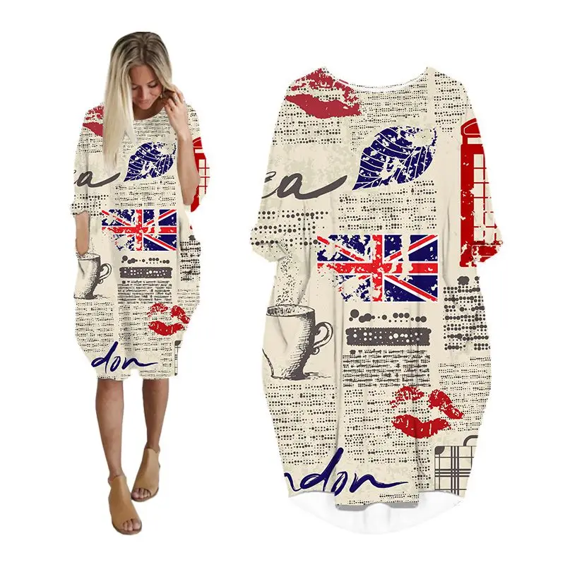

LIASOSO 3D Print Fashion Woman Dress Newspaper Doodle Funny Harajuku Dress Long-sleeve Dresses for Women