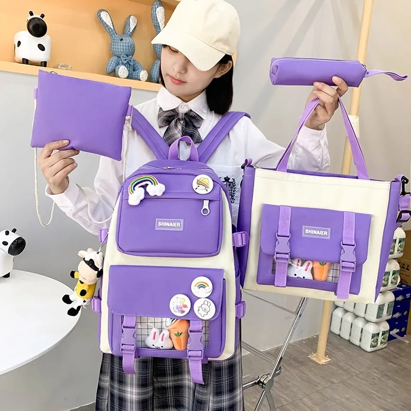 

Школьная сумка из четырех частей, Холщовый вместительный женский рюкзак, универсальные студенческие сумки в Корейском стиле