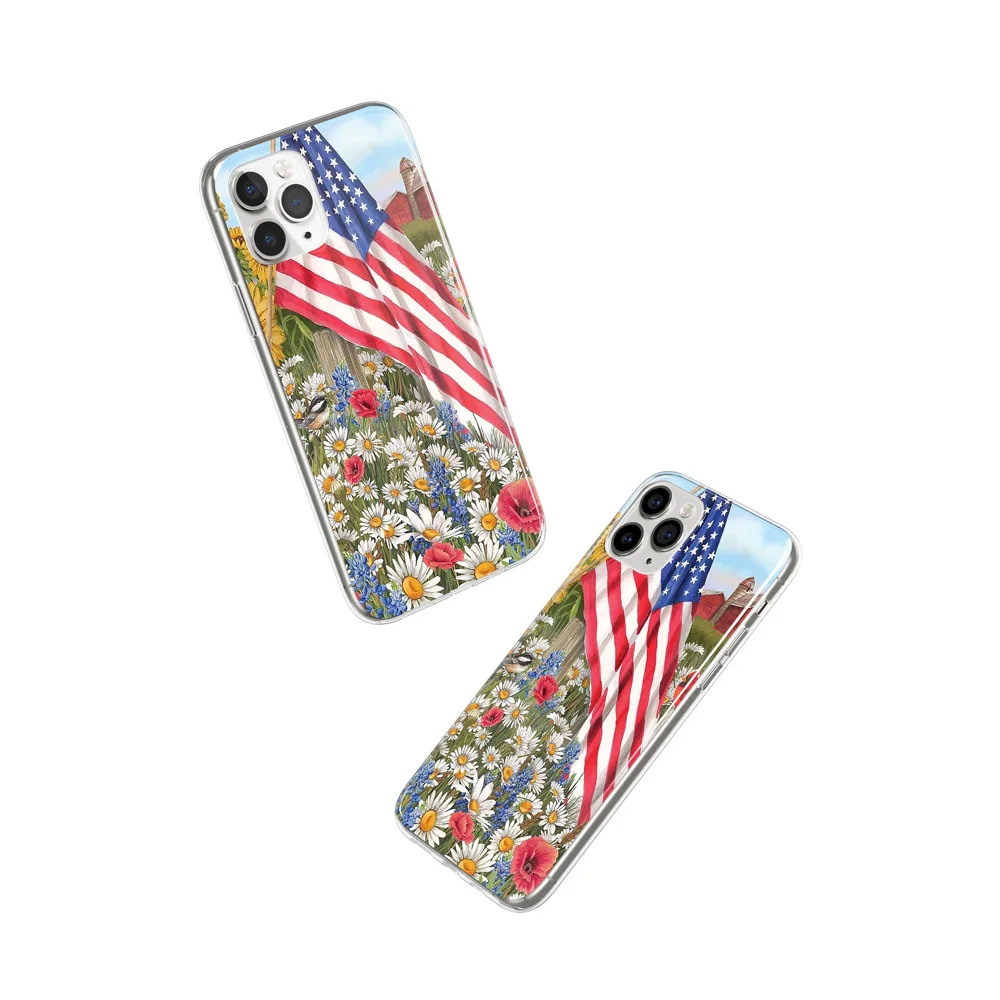 

Flowers and Flag Pattern Cell Phone Case for iPhone 11 X XR XS Pro Max TPU Mobile Protection Back Cover 5.8'' 6.1'' 6.5''